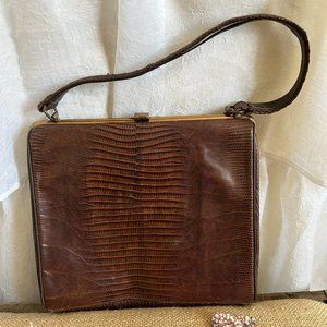Genuine Lizard Vintage Handbag Mahogany Brown
